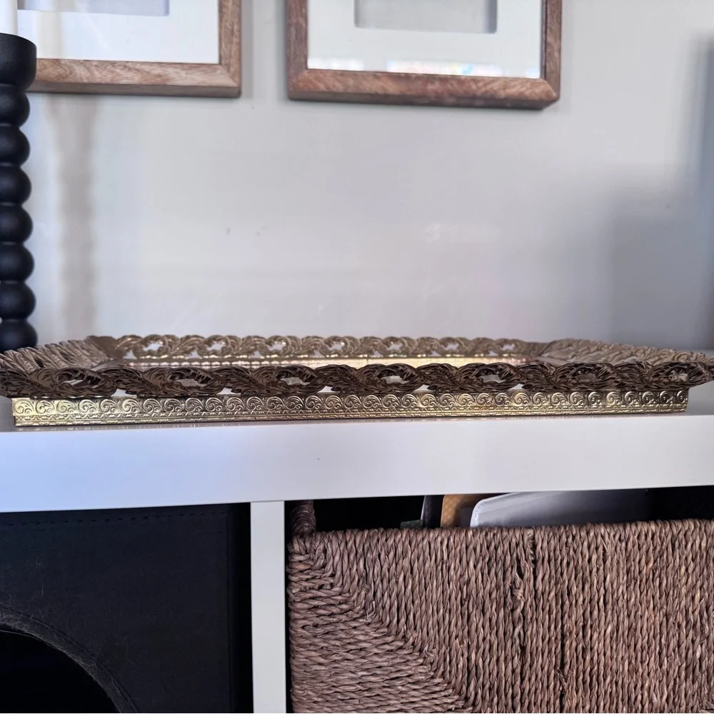Vintage Mirrored Brass Vanity Tray 15 x 10